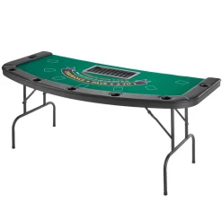 VEVOR Foldable Poker Table, 7 Player 72 in Folding Casino Leisure Table with Padded Rails & Cup Holders, Semi-oval Portable Game Tables with Felt & Metal Legs, for Texas Hold'em Game and Blackjack