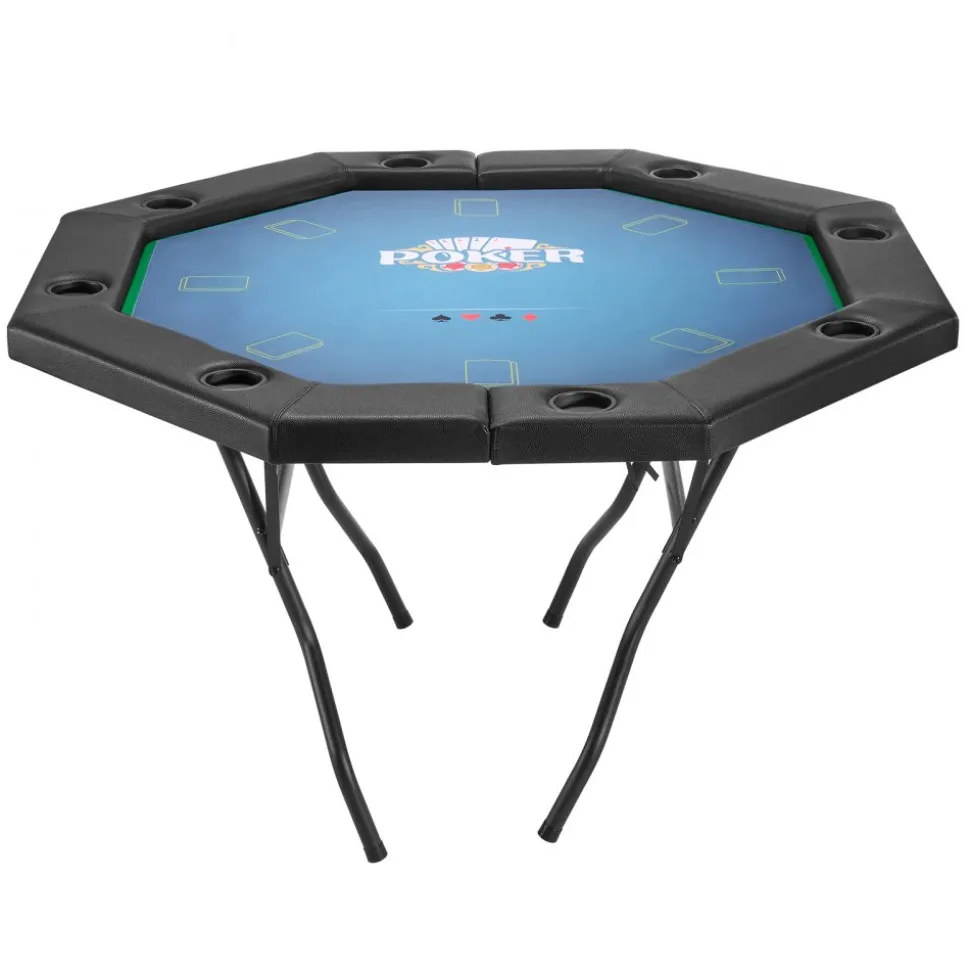 VEVOR Foldable Poker Table, 8 Player 48 in Folding Casino Leisure Table with Padded Rails & Cup Holders, Octagonal Portable Game Tables with Felt & Metal Legs, for Texas Hold'em Game and Blackjack