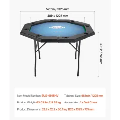 VEVOR Foldable Poker Table, 8 Player 48 in Folding Casino Leisure Table with Padded Rails & Cup Holders, Octagonal Portable Game Tables with Felt & Metal Legs, for Texas Hold'em Game and Blackjack
