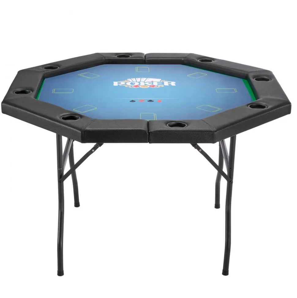 VEVOR Foldable Poker Table, 8 Player 48 in Folding Casino Leisure Table with Padded Rails & Cup Holders, Octagonal Portable Game Tables with Felt & Metal Legs, for Texas Hold'em Game and Blackjack