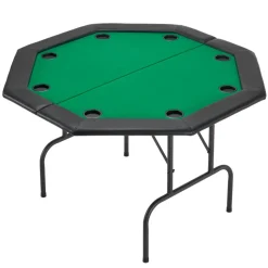 VEVOR Foldable Poker Table, 8 Player 48 in Folding Casino Leisure Table with Padded Rails & Cup Holders, Octagonal Portable Game Tables with Felt & Metal Legs, for Texas Hold'em Game and Blackjack