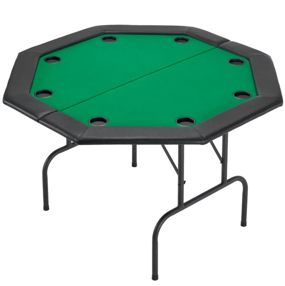 VEVOR Foldable Poker Table, 8 Player 48 in Folding Casino Leisure Table with Padded Rails & Cup Holders, Octagonal Portable Game Tables with Felt & Metal Legs, for Texas Hold'em Game and Blackjack