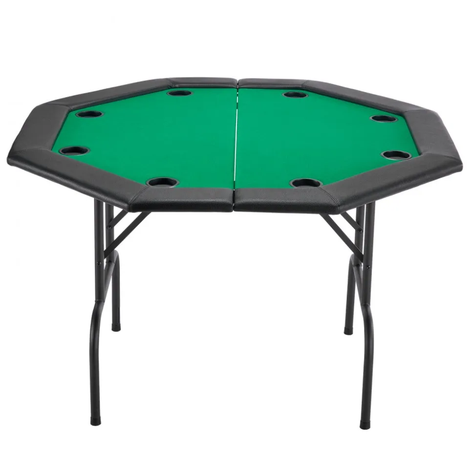 VEVOR Foldable Poker Table, 8 Player 48 in Folding Casino Leisure Table with Padded Rails & Cup Holders, Octagonal Portable Game Tables with Felt & Metal Legs, for Texas Hold'em Game and Blackjack