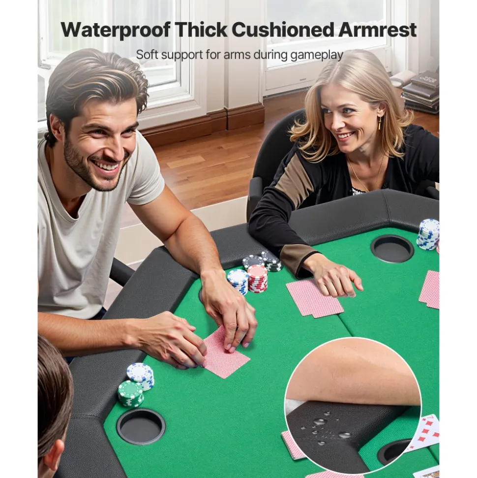 VEVOR Foldable Poker Table, 8 Player 48 in Folding Casino Leisure Table with Padded Rails & Cup Holders, Octagonal Portable Game Tables with Felt & Metal Legs, for Texas Hold'em Game and Blackjack