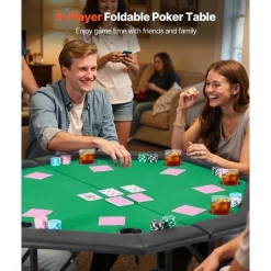 VEVOR Foldable Poker Table, 8 Player 48 in Folding Casino Leisure Table with Padded Rails & Cup Holders, Octagonal Portable Game Tables with Felt & Metal Legs, for Texas Hold'em Game and Blackjack