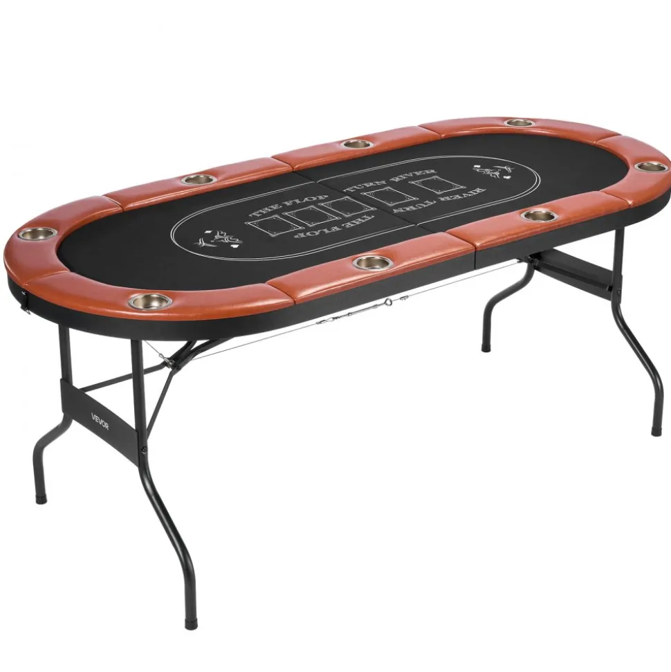 VEVOR Foldable Poker Table, 8 Player 72 in Folding Casino Leisure Table with Padded Rails and Cup Holders, Oval Portable Game Tables with Felt & Metal Legs, for Texas Hold'em Game and Blackjack