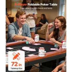 VEVOR Foldable Poker Table, 8 Player 72 in Folding Casino Leisure Table with Padded Rails and Cup Holders, Oval Portable Game Tables with Felt & Metal Legs, for Texas Hold'em Game and Blackjack