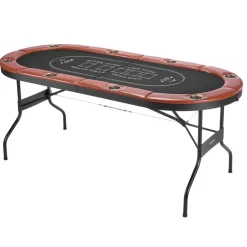 VEVOR Foldable Poker Table, 8 Player 72 in Folding Casino Leisure Table with Padded Rails and Cup Holders, Oval Portable Game Tables with Felt & Metal Legs, for Texas Hold'em Game and Blackjack