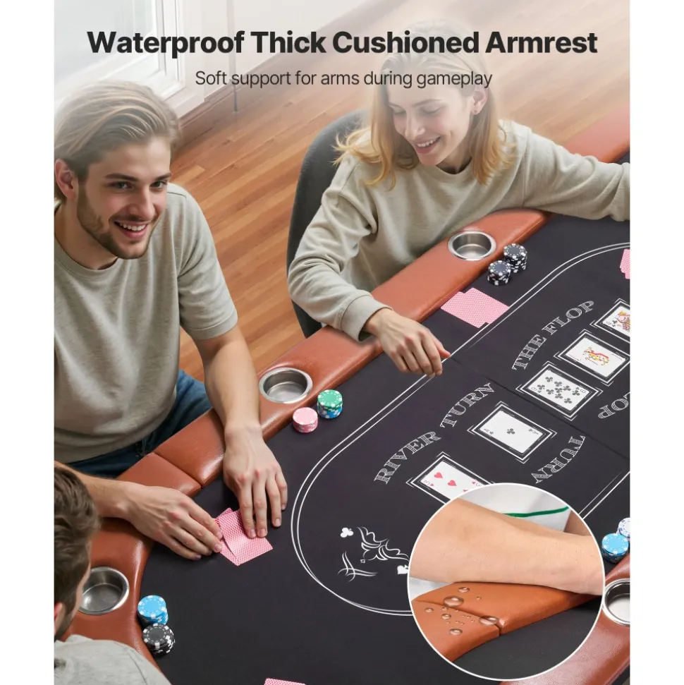 VEVOR Foldable Poker Table, 8 Player 72 in Folding Casino Leisure Table with Padded Rails and Cup Holders, Oval Portable Game Tables with Felt & Metal Legs, for Texas Hold'em Game and Blackjack