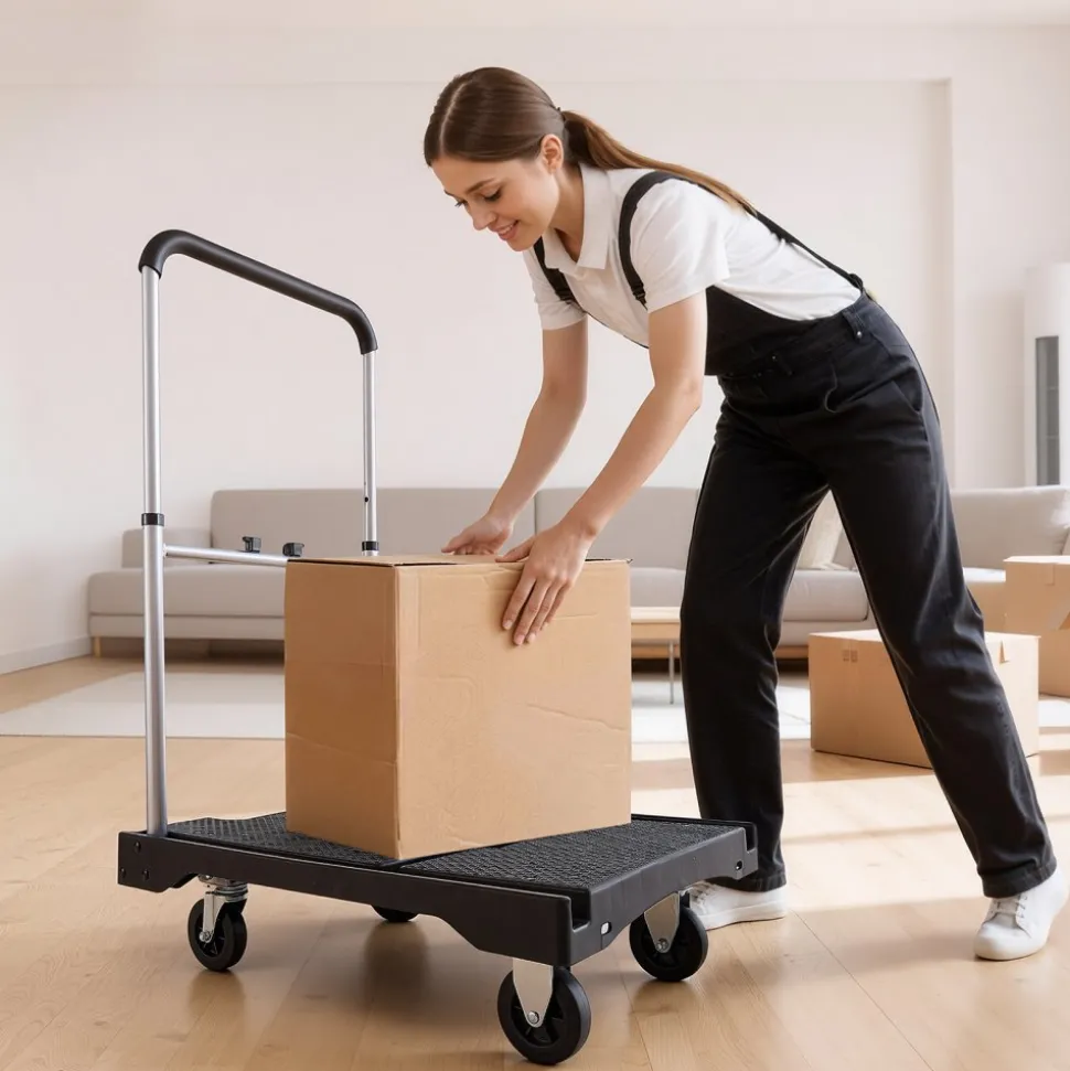 VEVOR Foldable Push Cart Dolly, 330 lbs Capacity, Folding Platform Truck with Swivel Wheels, Moving Platform Hand Truck Flatbed Cart, Adjustable Push Handle, for Easy Storage, 26.8 x 19.5 x 4.5 in