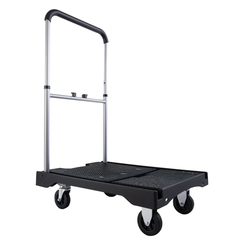 VEVOR Foldable Push Cart Dolly, 330 lbs Capacity, Folding Platform Truck with Swivel Wheels, Moving Platform Hand Truck Flatbed Cart, Adjustable Push Handle, for Easy Storage, 26.8 x 19.5 x 4.5 in