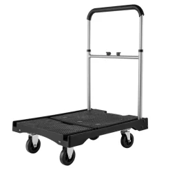 VEVOR Foldable Push Cart Dolly, 330 lbs Capacity, Folding Platform Truck with Swivel Wheels, Moving Platform Hand Truck Flatbed Cart, Adjustable Push Handle, for Easy Storage, 26.8 x 19.5 x 4.5 in