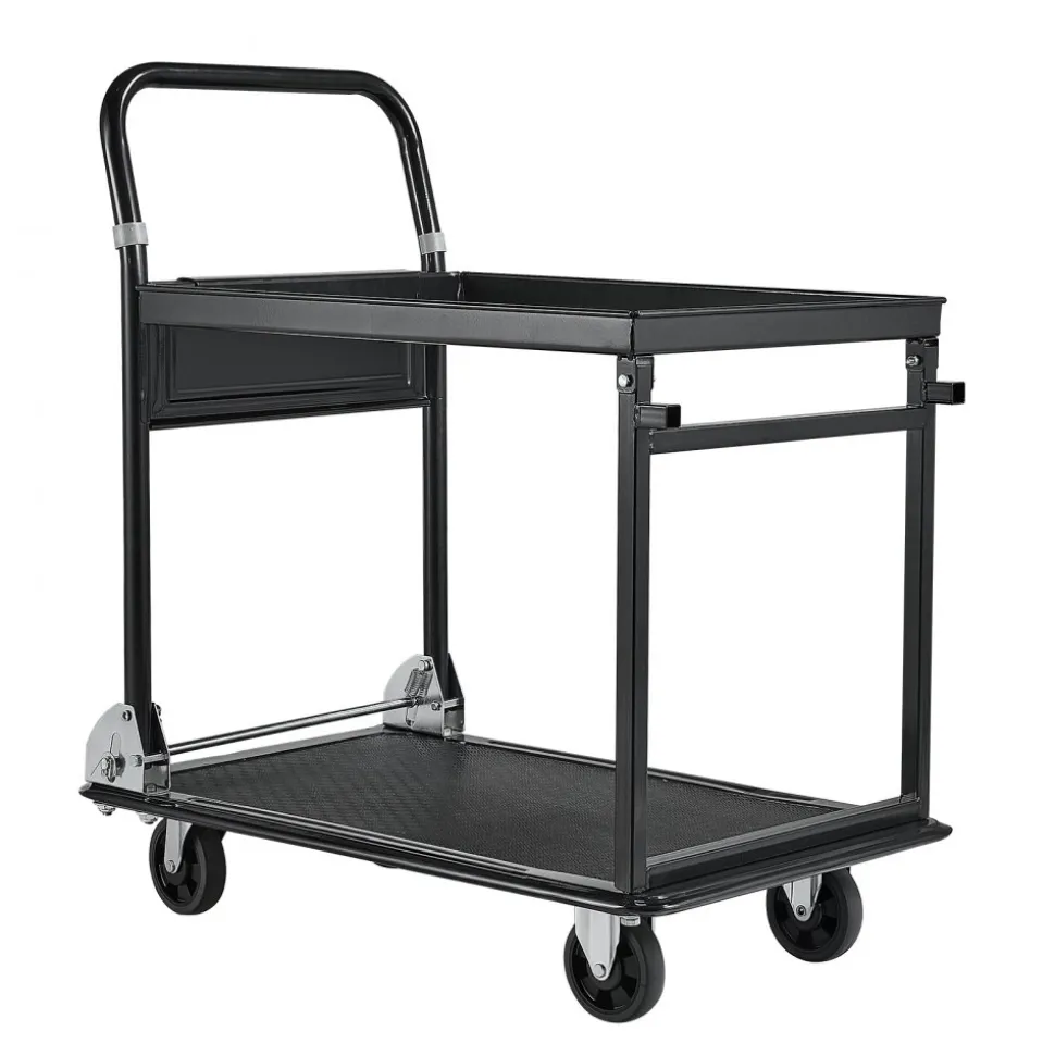 VEVOR Foldable Push Cart Dolly, 700 lbs, Heavy Duty Platform Hand Truck with Wheels, High-Strength Steel, 2 Tier Moving Flatbed Cart, for Warehouse, Garage, Workshop, Office, 28.7 x 18.5 x 32.3 in