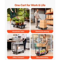 VEVOR Foldable Push Cart Dolly, 700 lbs, Heavy Duty Platform Hand Truck with Wheels, High-Strength Steel, 2 Tier Moving Flatbed Cart, for Warehouse, Garage, Workshop, Office, 28.7 x 18.5 x 32.3 in