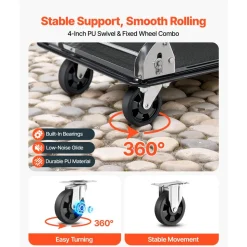 VEVOR Foldable Push Cart Dolly, 700 lbs, Heavy Duty Platform Hand Truck with Wheels, High-Strength Steel, 2 Tier Moving Flatbed Cart, for Warehouse, Garage, Workshop, Office, 28.7 x 18.5 x 32.3 in