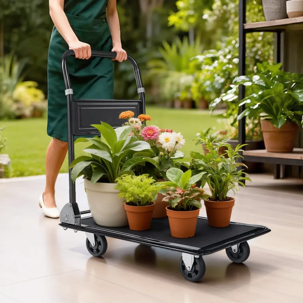 VEVOR Foldable Push Cart Dolly, 700 lbs, Heavy Duty Platform Hand Truck with Wheels, High-Strength Steel, 2 Tier Moving Flatbed Cart, for Warehouse, Garage, Workshop, Office, 28.7 x 18.5 x 32.3 in