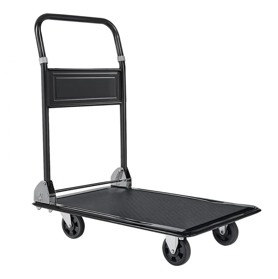VEVOR Foldable Push Cart Dolly, 700 lbs, Heavy Duty Platform Hand Truck with Wheels, High-Strength Steel, 2 Tier Moving Flatbed Cart, for Warehouse, Garage, Workshop, Office, 28.7 x 18.5 x 32.3 in