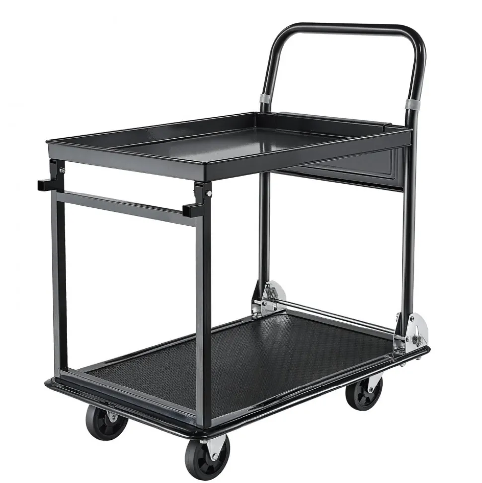 VEVOR Foldable Push Cart Dolly, 700 lbs, Heavy Duty Platform Hand Truck with Wheels, High-Strength Steel, 2 Tier Moving Flatbed Cart, for Warehouse, Garage, Workshop, Office, 28.7 x 18.5 x 32.3 in