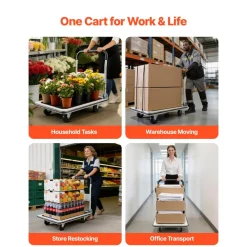 VEVOR Foldable Push Cart Dolly, 660 lbs Load Capacity, Folding Platform Truck with Swivel Wheels, Moving Platform Hand Truck Flatbed Cart, Space Saving Push Handle, for Easy Storage, 35.4 x 34.3 x 24 in
