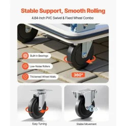 VEVOR Foldable Push Cart Dolly, 660 lbs Load Capacity, Folding Platform Truck with Swivel Wheels, Moving Platform Hand Truck Flatbed Cart, Space Saving Push Handle, for Easy Storage, 35.4 x 34.3 x 24 in