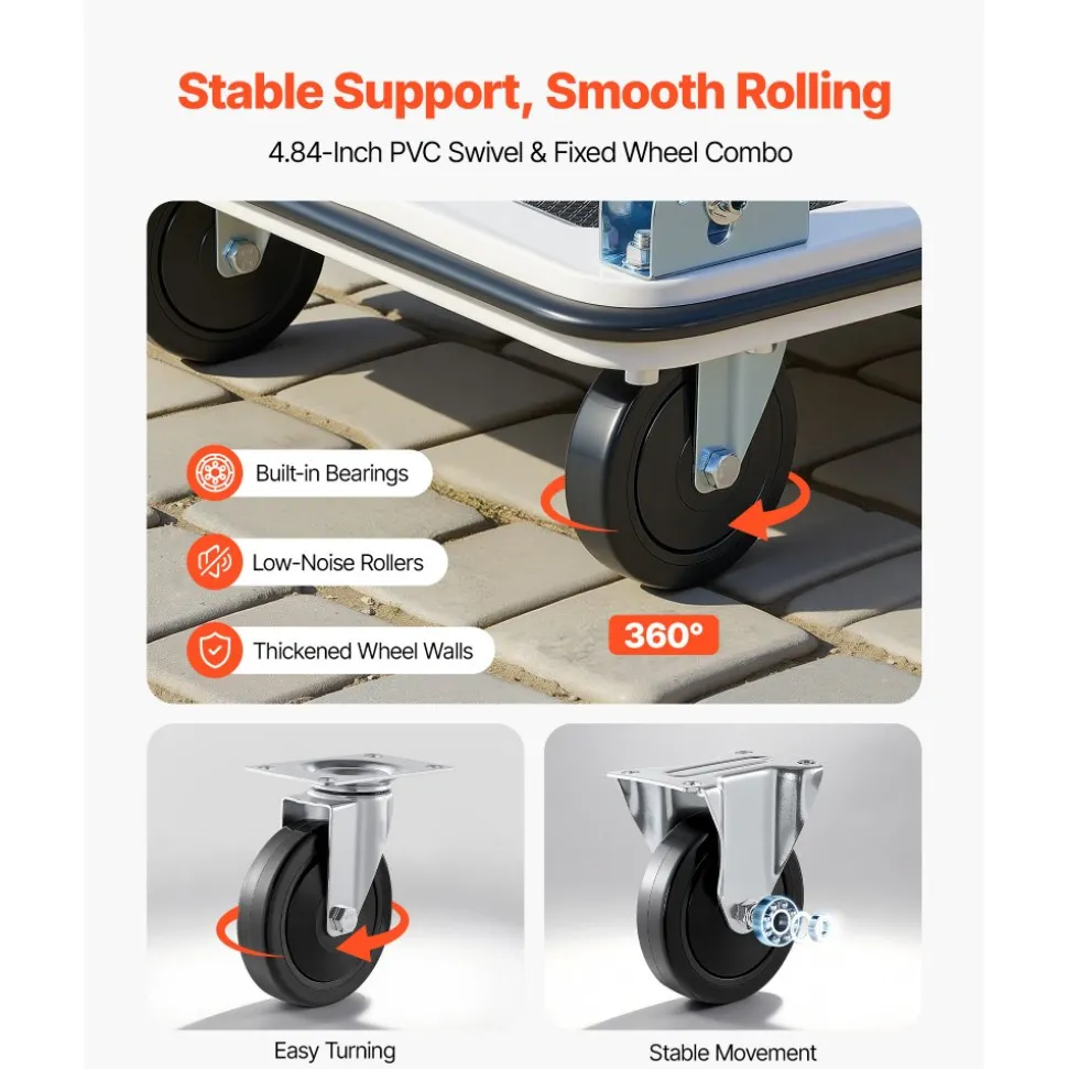 VEVOR Foldable Push Cart Dolly, 660 lbs Load Capacity, Folding Platform Truck with Swivel Wheels, Moving Platform Hand Truck Flatbed Cart, Space Saving Push Handle, for Easy Storage, 35.4 x 34.3 x 24 in