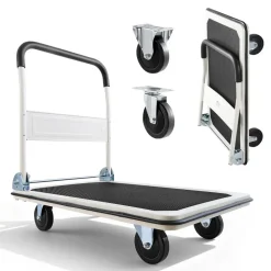 VEVOR Foldable Push Cart Dolly, 660 lbs Load Capacity, Folding Platform Truck with Swivel Wheels, Moving Platform Hand Truck Flatbed Cart, Space Saving Push Handle, for Easy Storage, 35.4 x 34.3 x 24 in