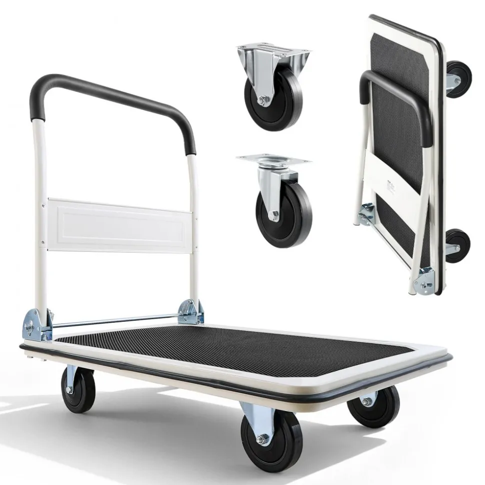 VEVOR Foldable Push Cart Dolly, 660 lbs Load Capacity, Folding Platform Truck with Swivel Wheels, Moving Platform Hand Truck Flatbed Cart, Space Saving Push Handle, for Easy Storage, 35.4 x 34.3 x 24 in