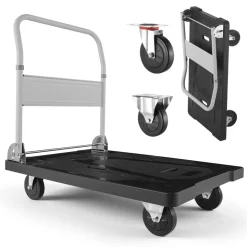 VEVOR Foldable Push Cart Dolly, 660 lbs Capacity, Folding Platform Truck with Swivel Wheels, Moving Platform Hand Truck Flatbed Cart, Space Saving Push Handle, for Easy Storage, 35.2 x 23.4 x 33.5 in