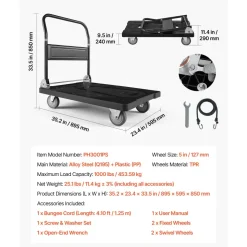 VEVOR Foldable Push Cart Dolly, 1000 lbs Capacity, Folding Platform Truck with Swivel Wheels, Moving Platform Hand Truck Flatbed Cart, Space Saving Push Handle, for Easy Storage, 35.2 x 23.4 x 33.5 in