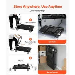 VEVOR Foldable Push Cart Dolly, 1000 lbs Capacity, Folding Platform Truck with Swivel Wheels, Moving Platform Hand Truck Flatbed Cart, Space Saving Push Handle, for Easy Storage, 35.2 x 23.4 x 33.5 in