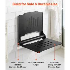 VEVOR Foldable Shower Seat Wall Mounted, 17.8