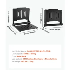 VEVOR Foldable Shower Seat Wall Mounted, 17.8