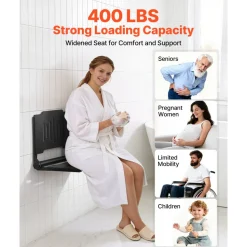 VEVOR Foldable Shower Seat Wall Mounted, 17.8