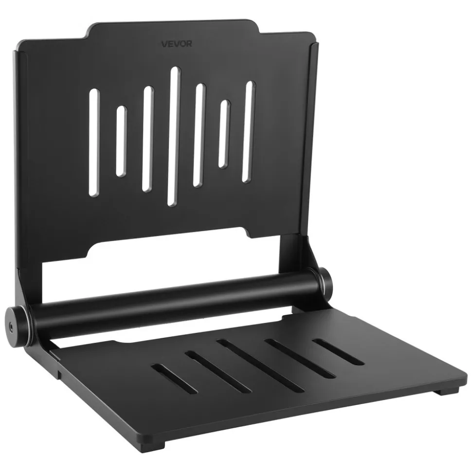 VEVOR Foldable Shower Seat Wall Mounted, 17.8" Folding Shower Bench with Supportive Backrest, Plastic Fold-Down Bathroom Corridor Seat with Stainless Steel Frame for Adults Seniors, 400LBS Loading