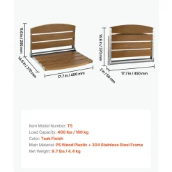 VEVOR Foldable Shower Seat Wall Mounted, 17.7