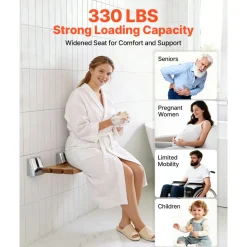 VEVOR Foldable Shower Seat Wall Mounted, 15.7