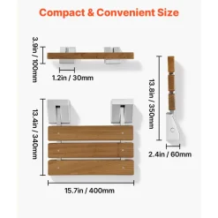 VEVOR Foldable Shower Seat Wall Mounted, 15.7