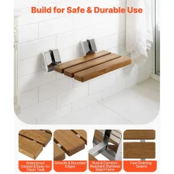 VEVOR Foldable Shower Seat Wall Mounted, 15.7