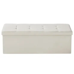 VEVOR Foldable Storage Ottoman Bench, End of Bed Bench with Side Bags, Folding Upholstered Storage Chest Supports 660 lbs, Linen Bed Ottoman with Large Space for Living Room, Bedroom, Entryway, Beige