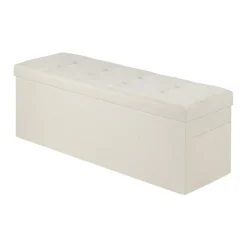 VEVOR Foldable Storage Ottoman Bench, End of Bed Bench with Side Bags, Folding Upholstered Storage Chest Supports 660 lbs, Linen Bed Ottoman with Large Space for Living Room, Bedroom, Entryway, Beige