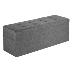 VEVOR Foldable Storage Ottoman Bench, End of Bed Bench with Side Bags, Folding Upholstered Storage Chest Supports 660 lbs, Linen Bed Ottoman with Large Space for Living Room, Bedroom, Entryway, Grey