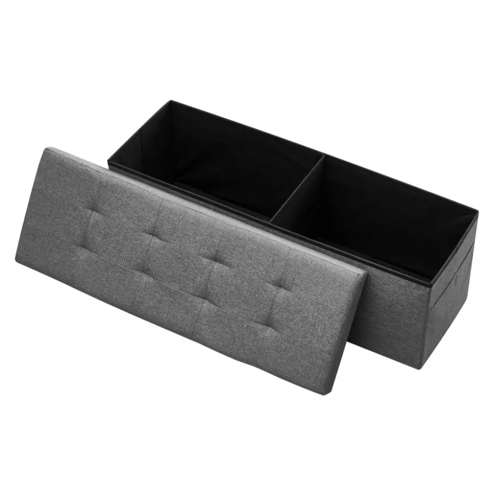 VEVOR Foldable Storage Ottoman Bench, End of Bed Bench with Side Bags, Folding Upholstered Storage Chest Supports 660 lbs, Linen Bed Ottoman with Large Space for Living Room, Bedroom, Entryway, Grey