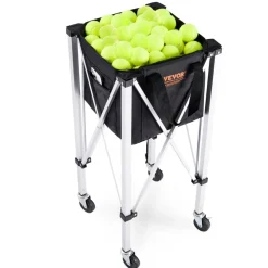 VEVOR Foldable Tennis Ball Hopper, Holds 180 Tennis Balls, Lightweight Aluminum Alloy Tennis Ball Basket Cart with Wheels, Removable Bag, Carry Bag, Portable Sports Teaching Cart for Tennis Player