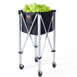 VEVOR Foldable Tennis Ball Hopper, Holds 180 Tennis Balls, Lightweight Aluminum Alloy Tennis Ball Basket Cart with Wheels, Removable Bag, Carry Bag, Portable Sports Teaching Cart for Tennis Player