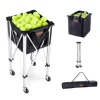 VEVOR Foldable Tennis Ball Hopper, Holds 150 Tennis Balls, Lightweight Aluminum Alloy Tennis Ball Basket Cart with Wheels, Removable Bag, Carry Bag, Portable Sports Teaching Cart for Tennis Player