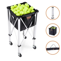 VEVOR Foldable Tennis Ball Hopper, Holds 150 Tennis Balls, Lightweight Aluminum Alloy Tennis Ball Basket Cart with Wheels, Removable Bag, Carry Bag, Portable Sports Teaching Cart for Tennis Player