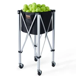 VEVOR Foldable Tennis Ball Hopper, Holds 150 Tennis Balls, Lightweight Aluminum Alloy Tennis Ball Basket Cart with Wheels, Removable Bag, Carry Bag, Portable Sports Teaching Cart for Tennis Player