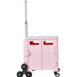 VEVOR Foldable Utility Cart, 65L Collapsible Portable Crate Rolling Cart with Stair Climbing Wheels & 360° Swivel Wheels, Hand Cart with Telescoping Handle for Shopping Office Moving Teacher, Pink