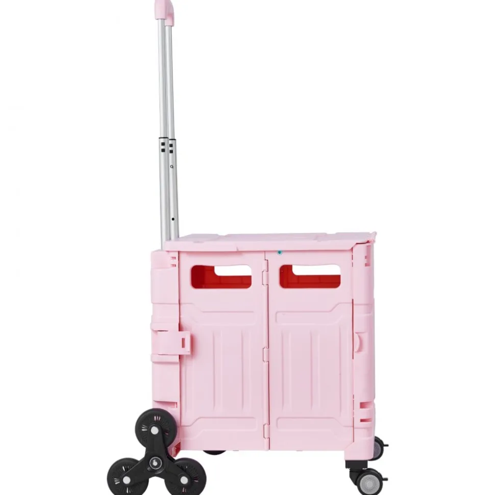 VEVOR Foldable Utility Cart, 65L Collapsible Portable Crate Rolling Cart with Stair Climbing Wheels & 360° Swivel Wheels, Hand Cart with Telescoping Handle for Shopping Office Moving Teacher, Pink