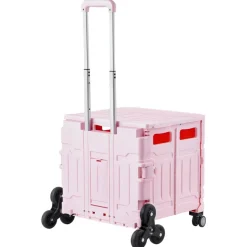 VEVOR Foldable Utility Cart, 65L Collapsible Portable Crate Rolling Cart with Stair Climbing Wheels & 360° Swivel Wheels, Hand Cart with Telescoping Handle for Shopping Office Moving Teacher, Pink